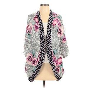 Jealous Tomato Kimono Open Front Cardigan Size S/M Floral Print Contrast Trim